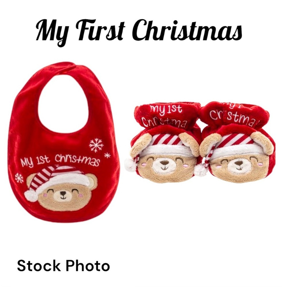 NWT Be Jolly My First Christmas Bib & Booties Size 1-2 Infant Age 0-6 Months